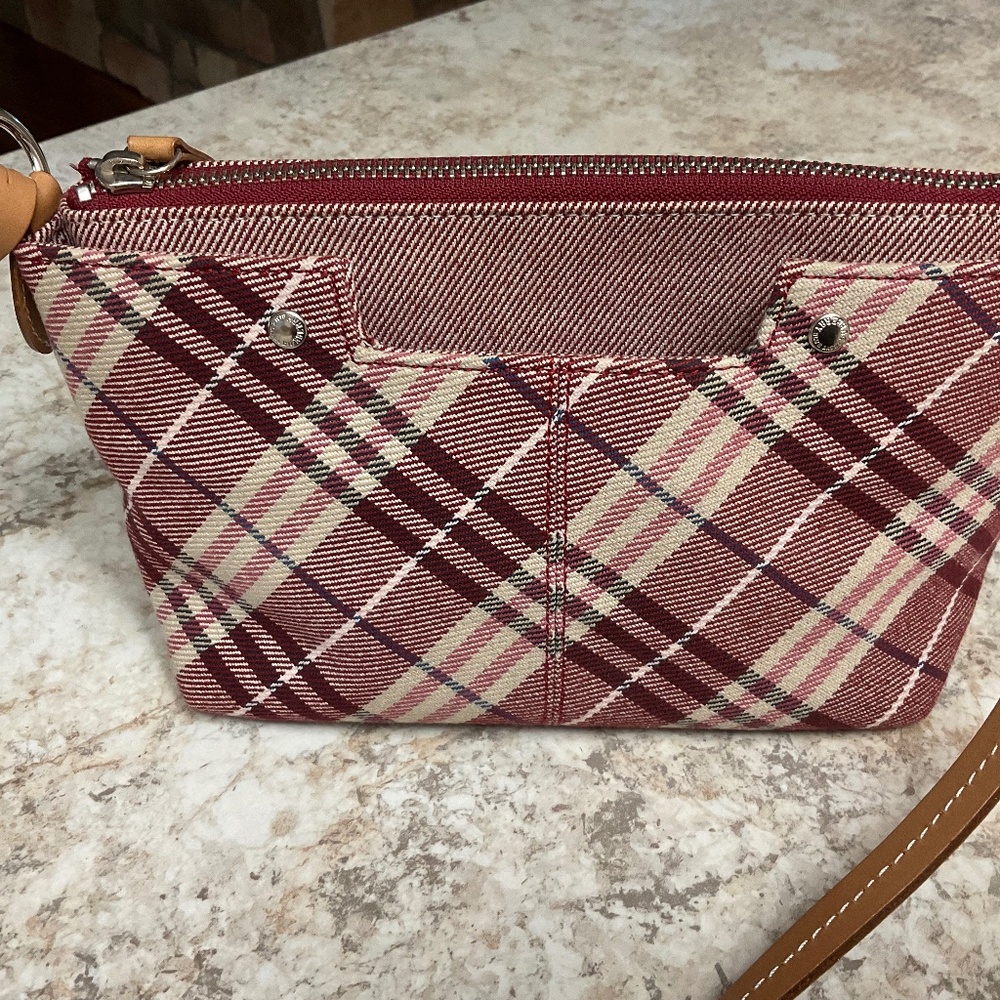 Authentic BURBERRY Nova Check Blue Label Shoulder Bag Canvas Red Silver